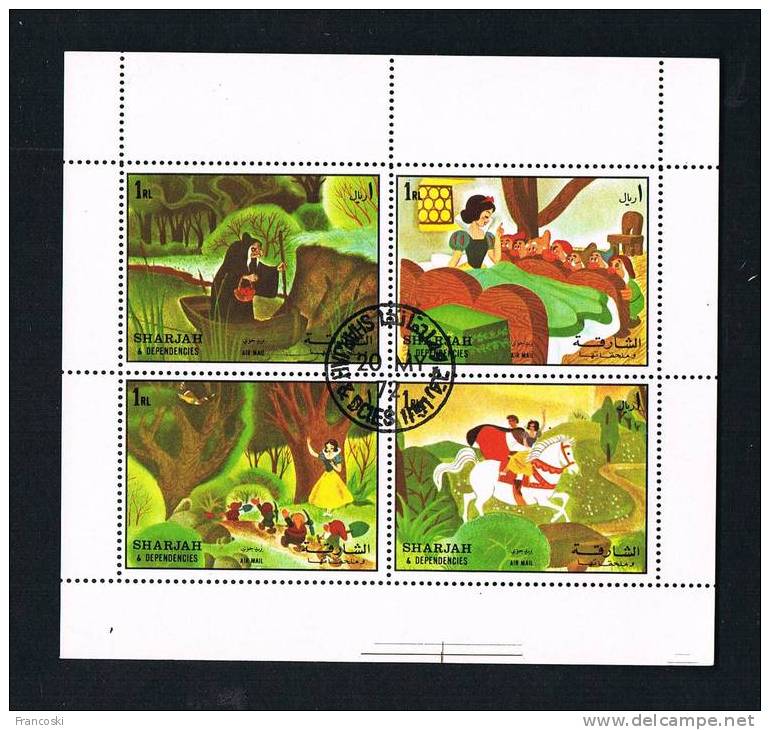 WALT DISNEY- SHARJAH FOGLIETTO SCHEET "BIANCANEVE" Snow White And The Seven Dwarfs-( Francobolli-4-stamps)-197 2- - Schardscha