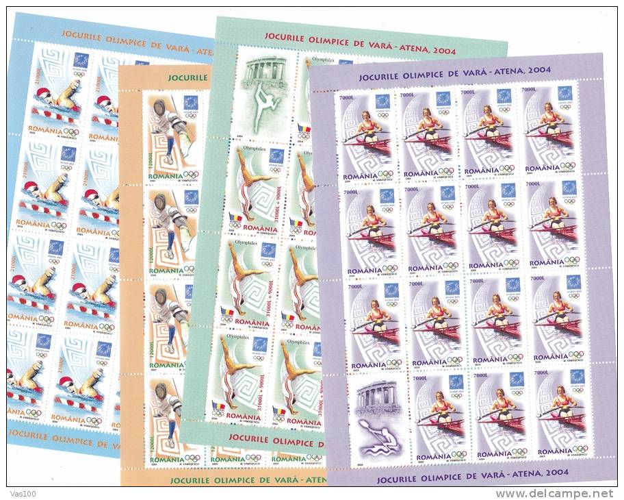 OLYMPIC GAMES, ATHENS, CANOE, GIMNASTICS, FENCING, SWIMMING,2004, MINISHEET 15 STAMPS,** MNH, ROMANIA - Summer 2004: Athens