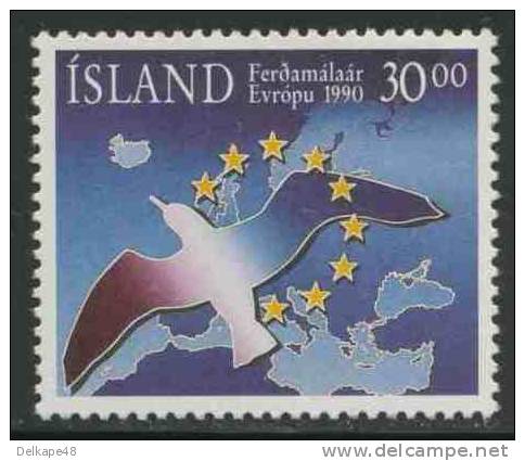 Iceland Island 1990 Mi 730 ** Map Of Europe, Bird + Stars – European Tourisme Year - Unused Stamps