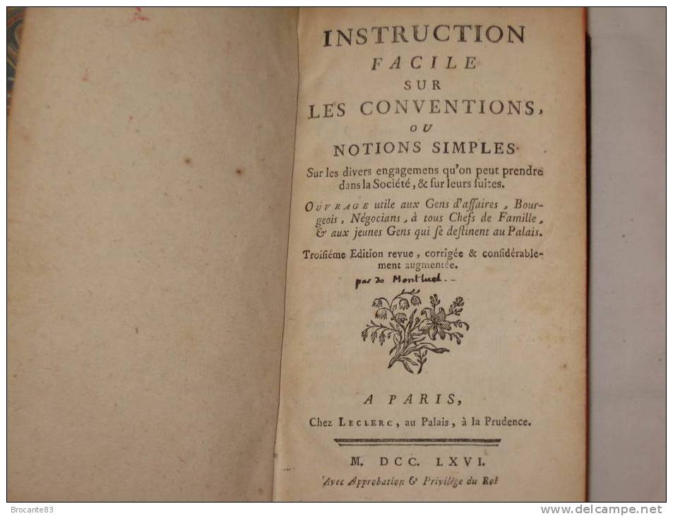 INSTRUCTION SUR LES CONVENTIONS JUSSIEU DE MONTLUEL1766 - 1701-1800
