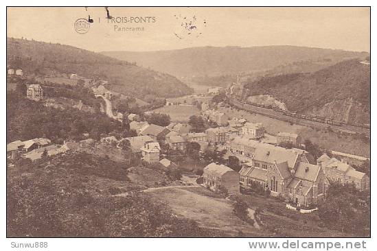 Trois-Ponts - Panorama (Eglise, Train Dans Le Lointain, Peu Vue) - Trois-Ponts