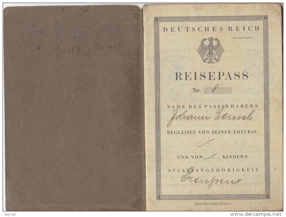 DR18  -  DEUTSCHES REICH  -- PASSPORT  --    REISE - PASS  -  ROMMERSKIRCHEN   -  GREVENBROICH - NEUSS  -  1933 - Historische Dokumente