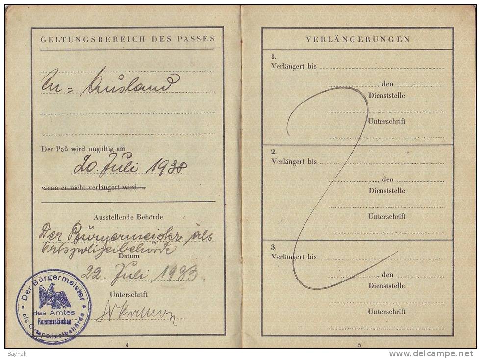 DR18  -  DEUTSCHES REICH  -- PASSPORT  --    REISE - PASS  -  ROMMERSKIRCHEN   -  GREVENBROICH - NEUSS  -  1933 - Historische Dokumente