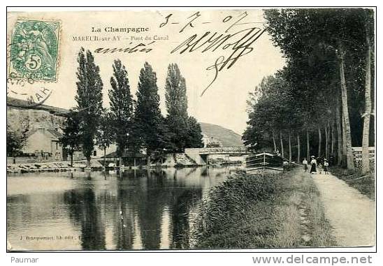 623    Mareuil Sur AY   Pont Du Canal  Avec Péniche - Mareuil-sur-Ay