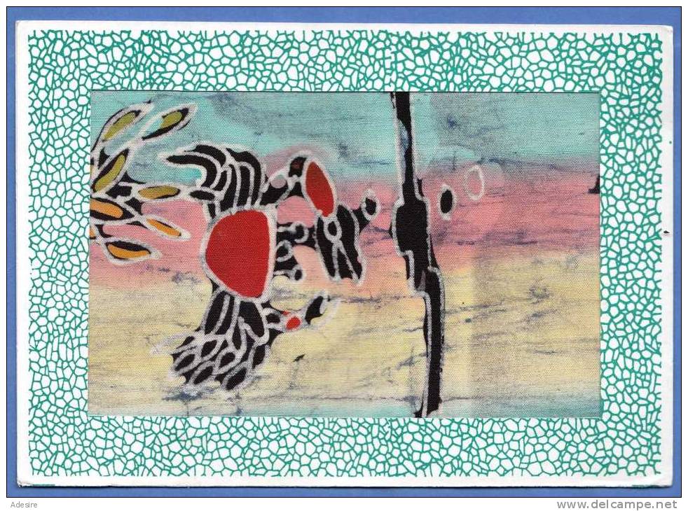 Original BATIK Card (handmade, Silk Painting) From Indonesia Indonesien In 1998, 2 Stamps, 18 X 12.7 Cm - Indonésie