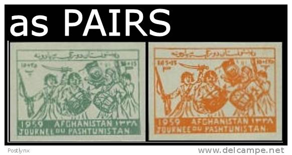 AFGHANISTAN 1959 Drums Music Soldiers Pashtunistan  IMPERF.PAIRS:2 (4 Stamps)   [non  Dentelé,Geschnitten,no Dentado] - Afghanistan