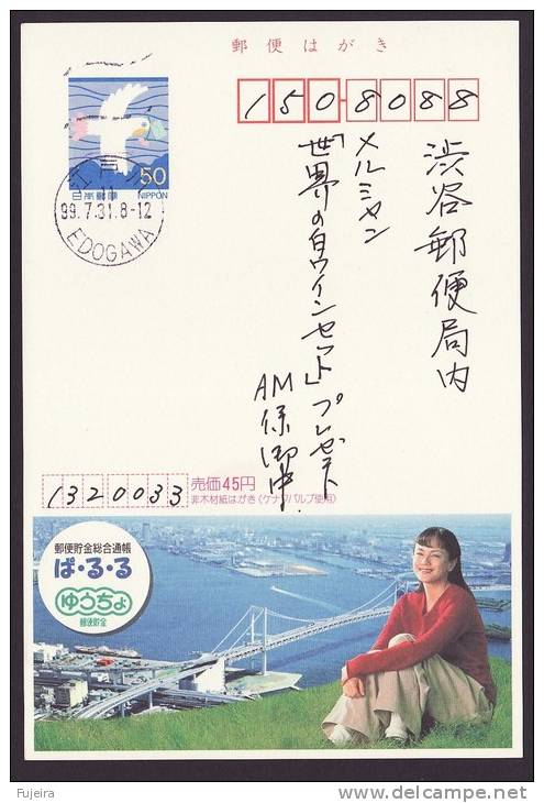 Japan Advertising Postcard, Bridge, Postal Savings, Riho Makise, Postally Used (jadu024) - Postales