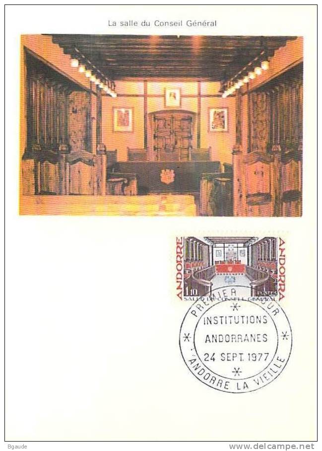 ANDORRE FRANCAIS  CARTE MAXIMUM  NUM.YVERT  265 LES INSTITUTIONS ANDORRANES - Cartoline Maximum