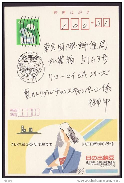 Japan Advertising Postcard, Natto, Postally Used (jadu054) - Postales