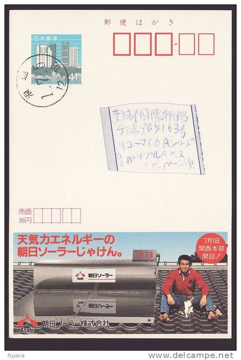 Japan Advertising Postcard, Solar Water Heater, Cat, Postally Used (jadu076) - Postales
