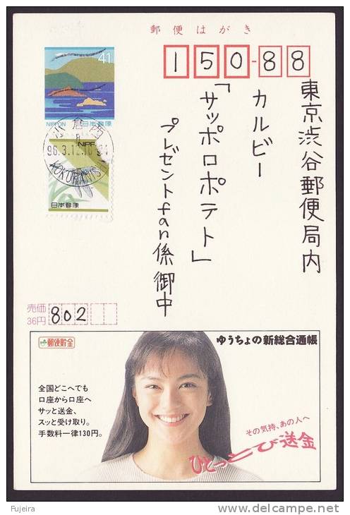 Japan Advertising Postcard, Postal Savings, Riho Makise, Postally Used (jadu082) - Cartes Postales