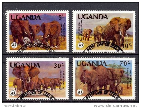 MR004s,g WWF FAUNA OLIFANTEN DIKHUIDEN ZOOGDIEREN ELEPHANTS MAMMALS ELEFANTEN UGANDA 1983 Gebr/used - Usados