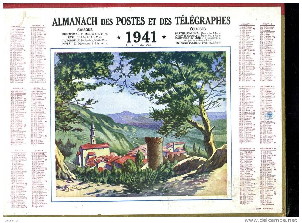 Calendrier 1941 Double Cartonnage,un Coin Du Var, Intérieur 32 Pages + Cartes Dont Postes Aude+ Communes Et Marchés - Grand Format : 1941-60