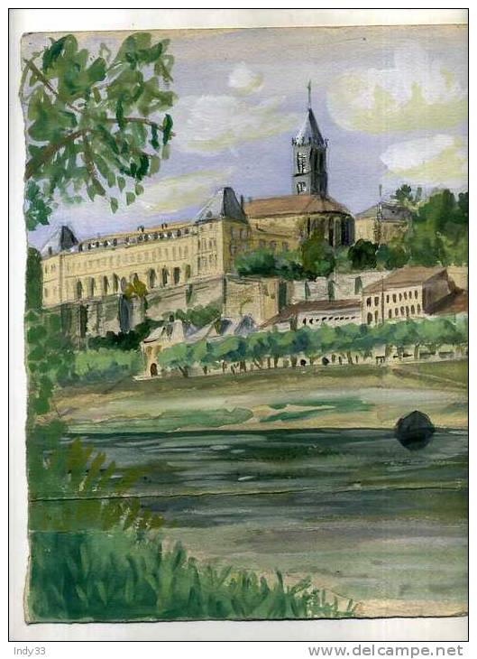 - FRANCE 33 .  VUE DE LA REOLE . GOUACHE NON SIGNEE . DATEE 27/4/53? - Gouaches