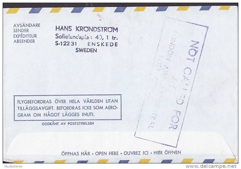 ## Sweden Airmail Aerogram MALMÖ - LONDON DC-9 Flight 1972 Cover Brief Return To Sender & Not Called For Cds. !! - Brieven En Documenten