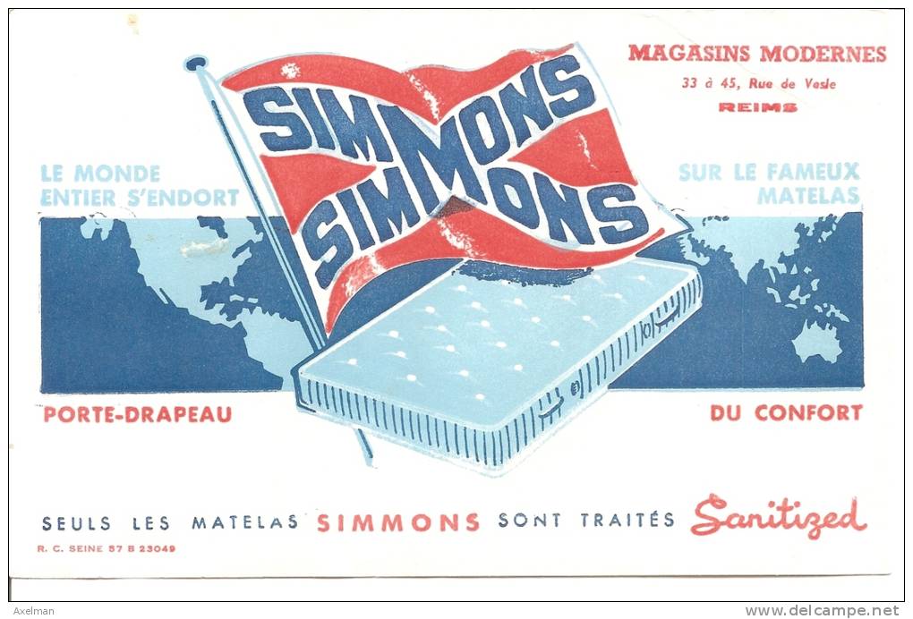 BUVARD: Matelas Simmons, Magasins Modernes Rue De Vesle Reims Marne - M