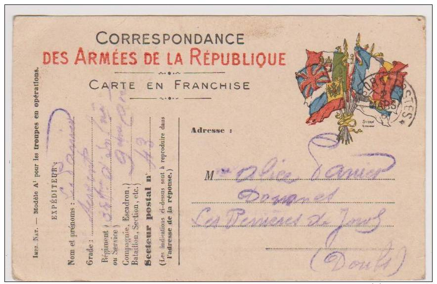 Carte  Postale En  Franchise Militaire- Cachet Trésor Et Postes - Brieven En Documenten