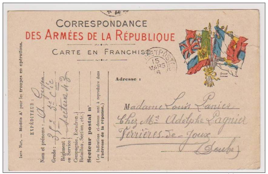 Carte  Postale En  Franchise Militaire- Cachet Trésor Et Postes - Brieven En Documenten