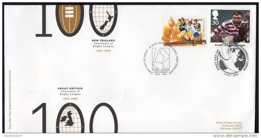 New Zealand 1995 Rugby League Centenary With Great Britain FDC - FDC