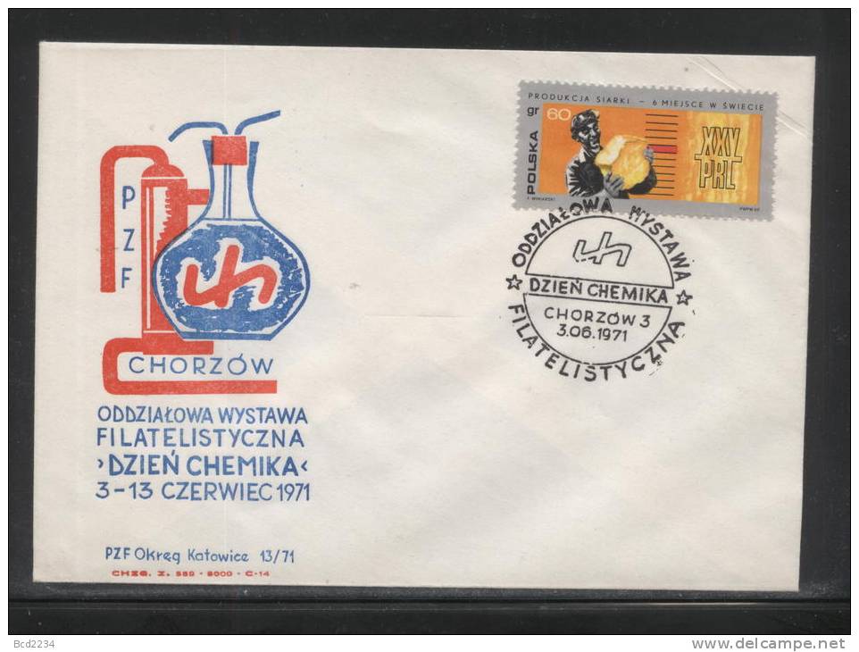 POLAND 1971 CHEMISTS DAY PHILATELIC EXPO COMM COVER CHEMICAL BEAKER SCIENCE - Chimica