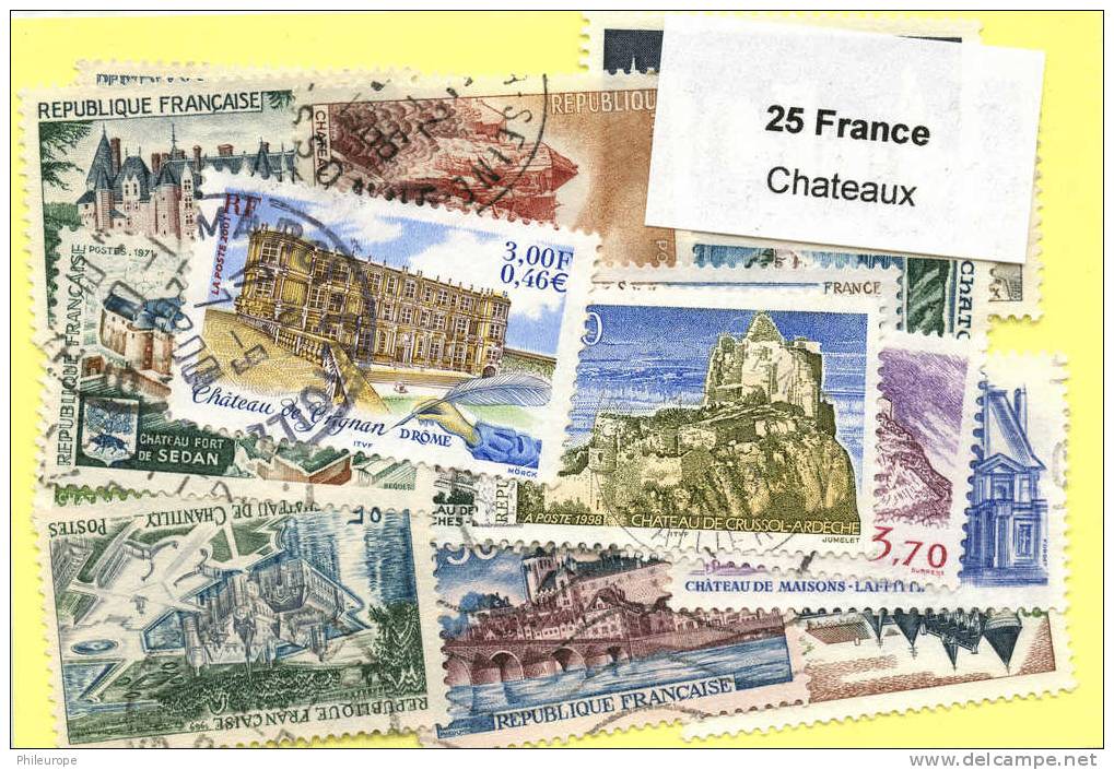 Lot De 25 Timbres De France Chateaux - Schlösser U. Burgen