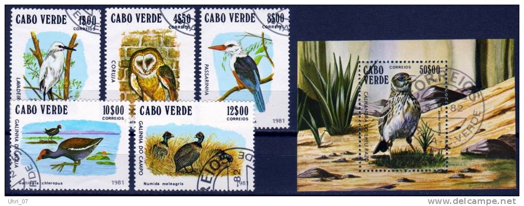 Kap Verde 1981 Vögel Mi.-Nr. 445 - 449, Block 4 Gest. O - Cap Vert