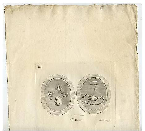 Lithographie Talisman Jaspe Sanguin Scorpion Poissons Lune Soleil 21 Cm X 33 Cm - Prints & Engravings