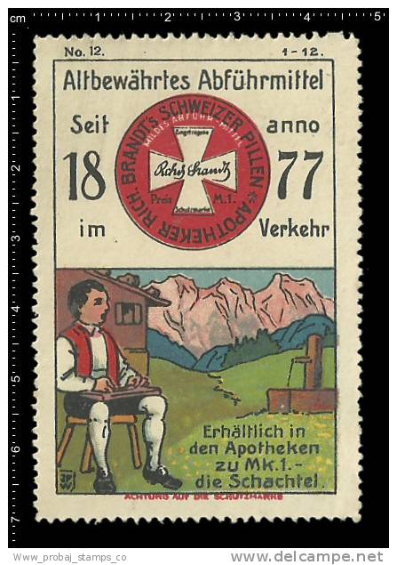 Old Original German Poster Stamp (cinderella Reklamemarke) Pillen Apotheke Pharmacy Medicines Farmer - Pharmacie