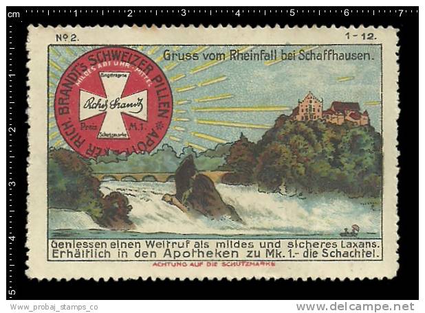 Old Original German Poster Stamp (cinderella Reklamemarke) Pillen Apotheke Pharmacy Rhine Falls Schaffhausen - Farmacia