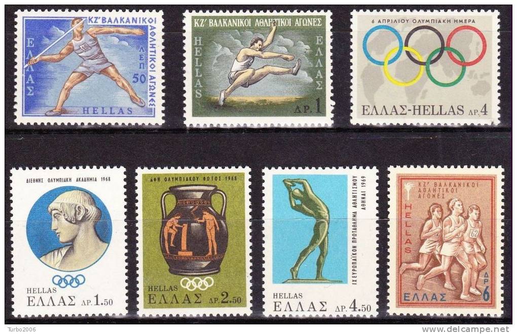 GREECE 1968 Sporting Events Of 1968 Complete MH Set Vl. 1031 / 1037 - Neufs