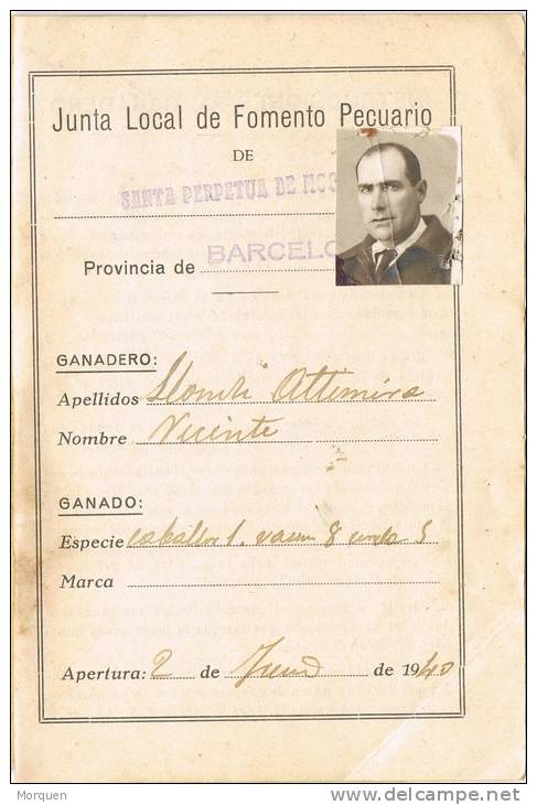 Cartilla Identificacion Sanitaria SANTA PERPETUA MOGUDA (Barcelona) 1940 - Spain