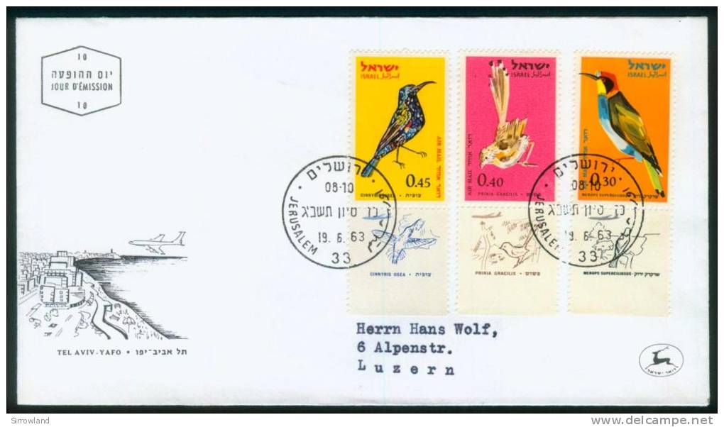 Israel  1963  Vögel  (1 FDC )  Mi: 273-75 (1,30 EUR) - Cartas & Documentos