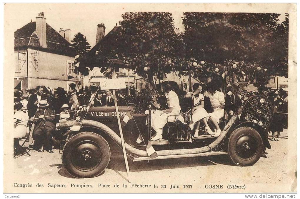COSNE CONGRES DES SAPEURS POMPIERS PLACE DE LA PECHERIE 20 JUIN 1937 AUTOMOBILE - Cosne Cours Sur Loire