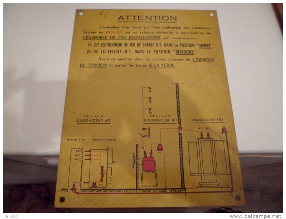 Palque En Metal CABLE DE LIAISON MOYENNE TESION ATTENTION - Tin Signs (after1960)