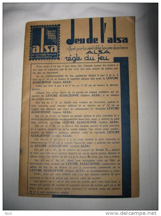 Ancien Jeu De L Oie Publicitaire Alsa  Avec Jetons Papier Et  2 Dés ( Os ? )  D époque  Années 1940 BE - Otros & Sin Clasificación