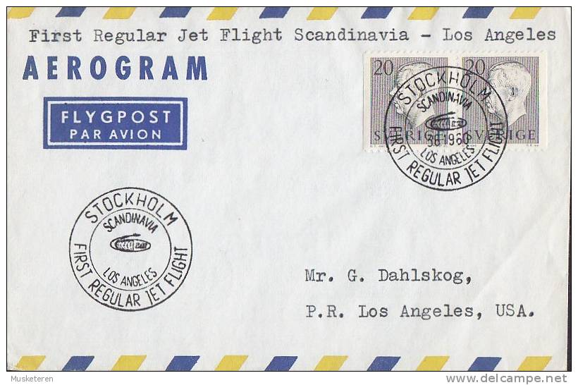 ## Sweden Airmail Aerogram STOCKHOLM - LOS ANGELES First Regular Jet Flight Cover Brief 1960 King Gustaf Adolf Pair - Lettres & Documents