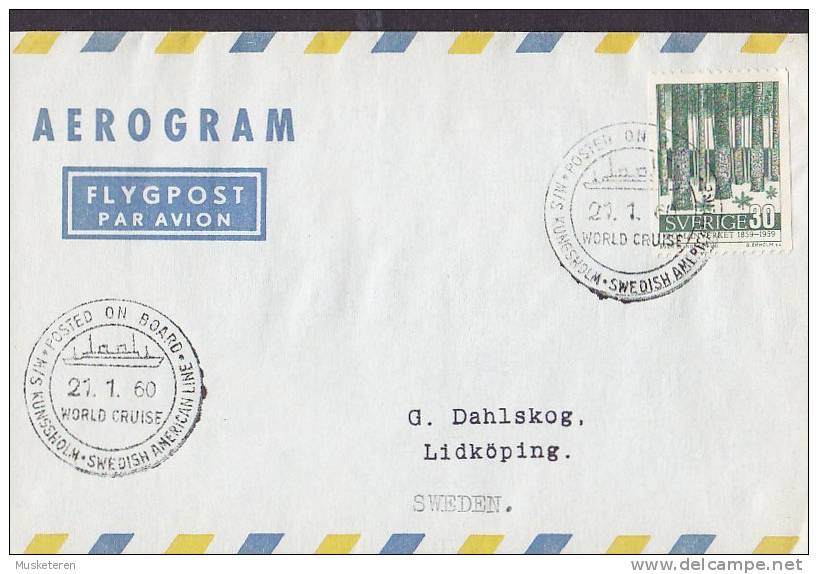 ## Sweden Airmail Aerogram SWEDISH AMERICAN LINE Posted On Board M.S. KUNGSHOLM World Cruise 1960 Cover Brief - Brieven En Documenten