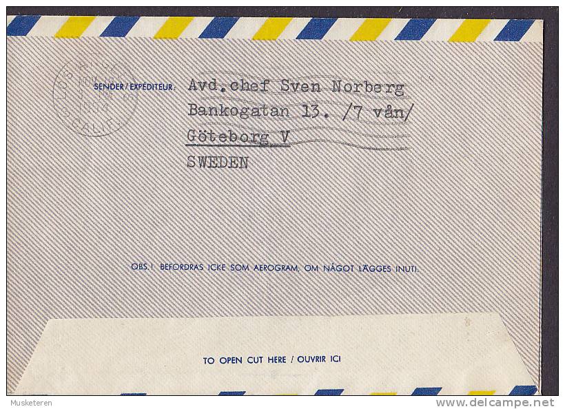 ## Sweden Airmail Aerogram STOCKHOLM - LOS ANGELES First Regular Flight Cover Brief 1954 RETOUR (2 Scans) - Lettres & Documents