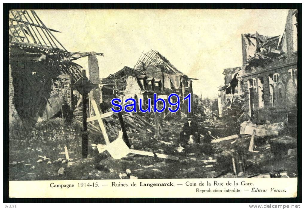 Langemarck - Ruines De Langemarck -  Coin De La Rue De La Gare  -  Guerre 1914-1918 - Animée -  Réf : 27704 - Langemark-Pölkapelle