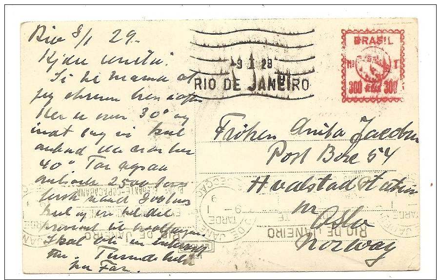 BRAZIL METER Postcard / AK / CPA  RIO DE JANEIRO 1929 To NORWAY. - Rio De Janeiro