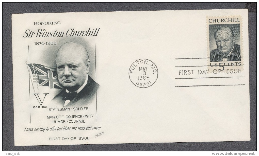 United States FDC Fleetwood 1965  Honoring Churchill Statesman Soldier Man Of Eloquence Wit Humor Courage - Sir Winston Churchill