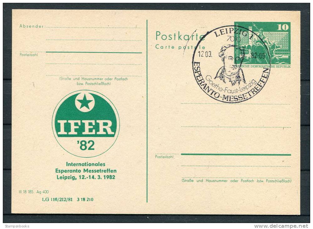 1982 DDR East Germany Leipzig Esperanto Stationery Card - Esperanto