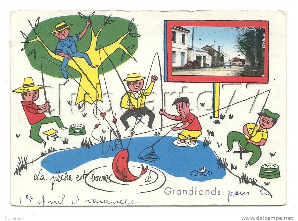 Castelculier (47) : Vue D'une Rue Principale Et Illustration De Pêcheurs Autour D'un étang De Grandfondsen 1963(animée) - Autres & Non Classés