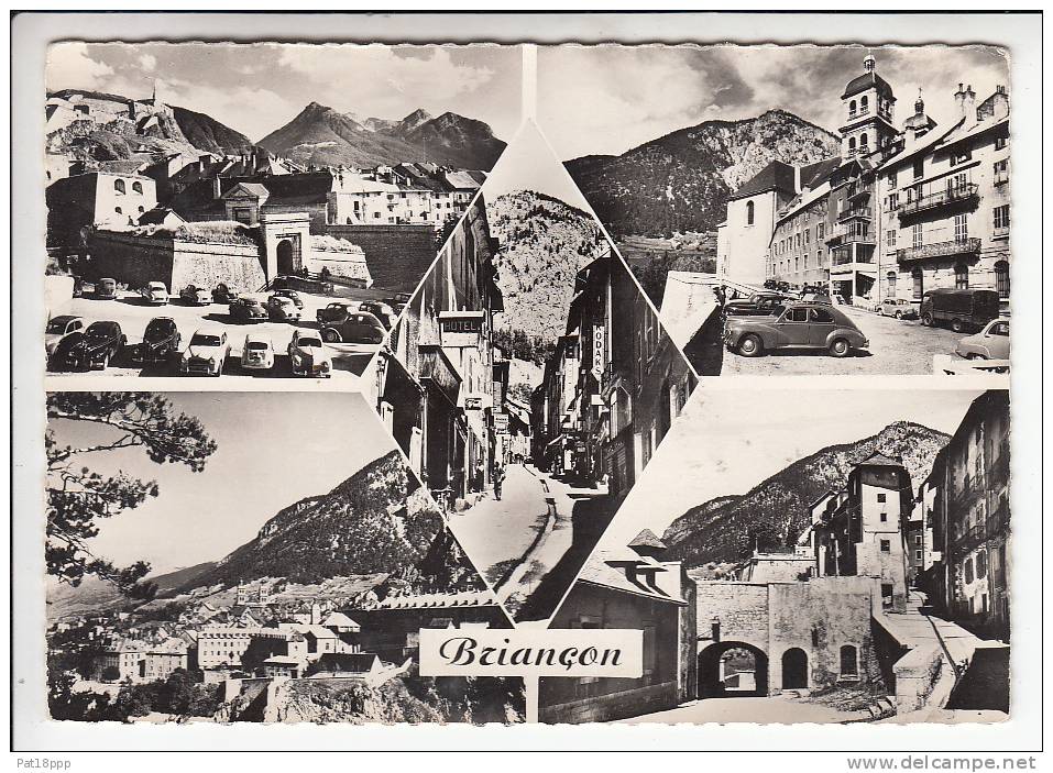 BRIANCON 05 - Jolie Multivues Noir Et Blanc : Vue Generale Grande Rue Automobiles 203 - CPSM Dentelée GF - Hautes Alpes - Briancon