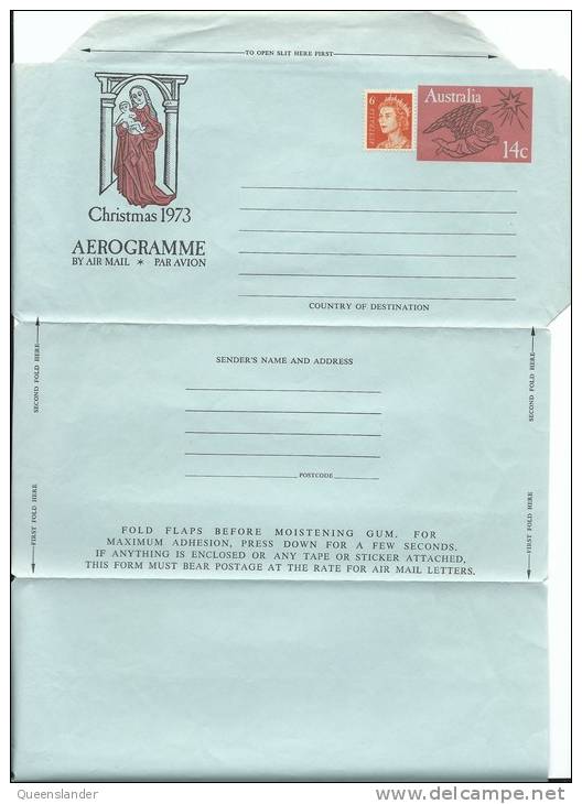 Christmas 1973 14 Cent Aerogramme With 6 Cent Queen´s Head Additional Stamp Complete Unused Value Buying - Aerogramme