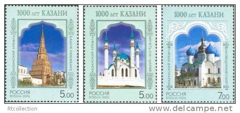 Russia 2005 Kazan 1000th Years Tower Kul Sharif Mosques Cathedrals Church Architecture Religions Stamps MNH Sc 6891-6893 - Mosquées & Synagogues