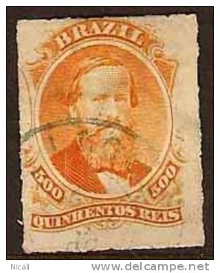 BRAZIL 1876 500r Pedro Dark Beard Roulette SG 56 U JD41 - Used Stamps