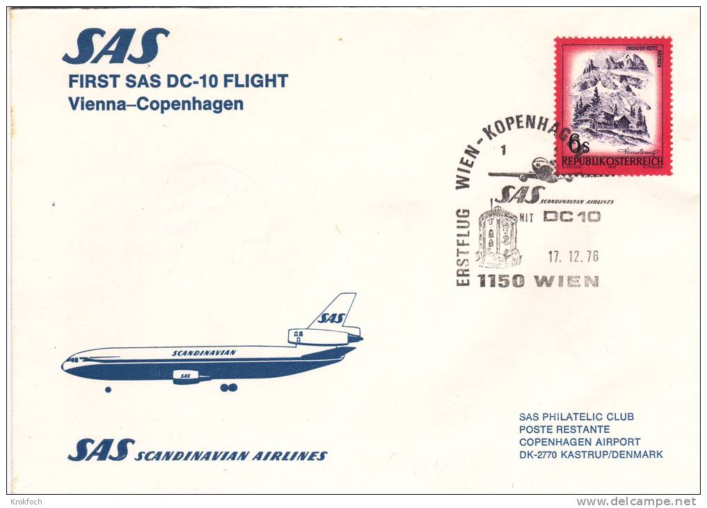 Wien Copenhagen Vienne Copenhague - Erstflug Vol Flight SAS 1976 - Danemark - Premiers Vols