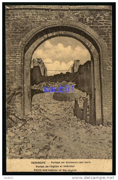 Lot De 2 CPA -Reninghe - Reninge -Guerre 1914-1918 - Ruines - Portail De L'Eglise  Et Intérieur - Kerk - Réf : 27740-42 - Lo-Reninge