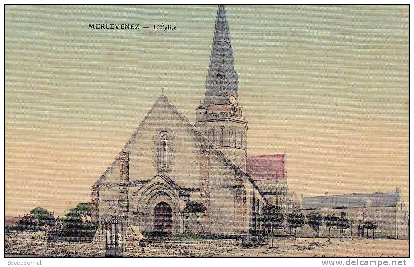 21396 Merlevenez - église Coll Le Dantec Epicier - Colorisée Toilée - Autres & Non Classés